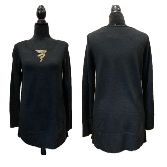Thalia Sodi Black Sweater with Gold Tone Chain Accent Madrid Small - Picture 2 of 16